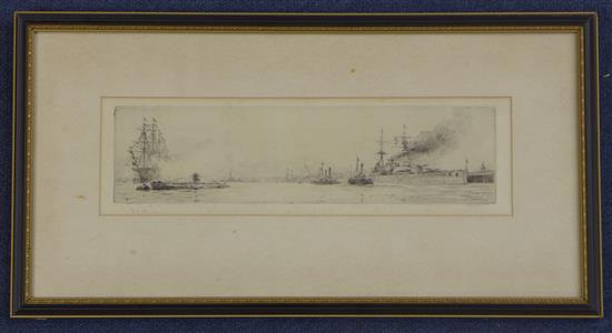 William Lionel Wyllie (1851-1931) HMS Renown leaving for the Antipodes, 3 x 11.75in.